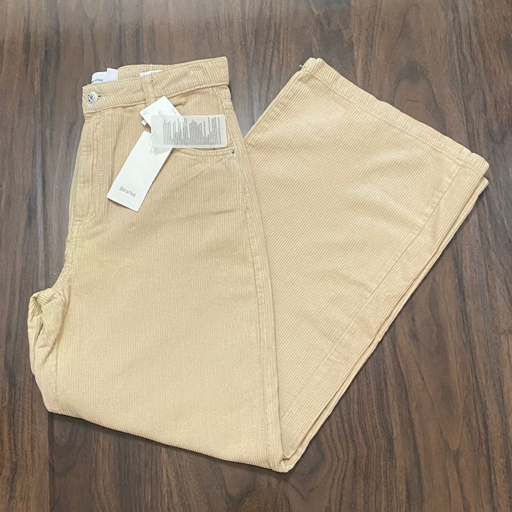 Bershka Tan Corduroy Wide Leg Pants